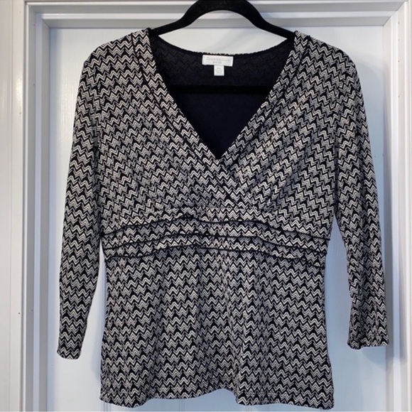 Charter Club Petite 3/4 Sleeve Geometric Blouse - Picture 1 of 4